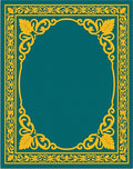 Elegant Teal Gold Floral Scroll Border Rug