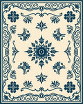 Ornate Dark Blue Floral Scroll Rug