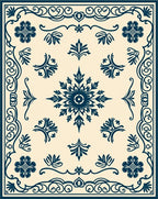 Ornate Dark Blue Floral Scroll Rug