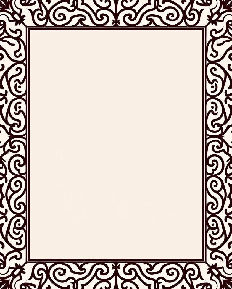 Elegant Scrollwork Dark Cream Border Rug