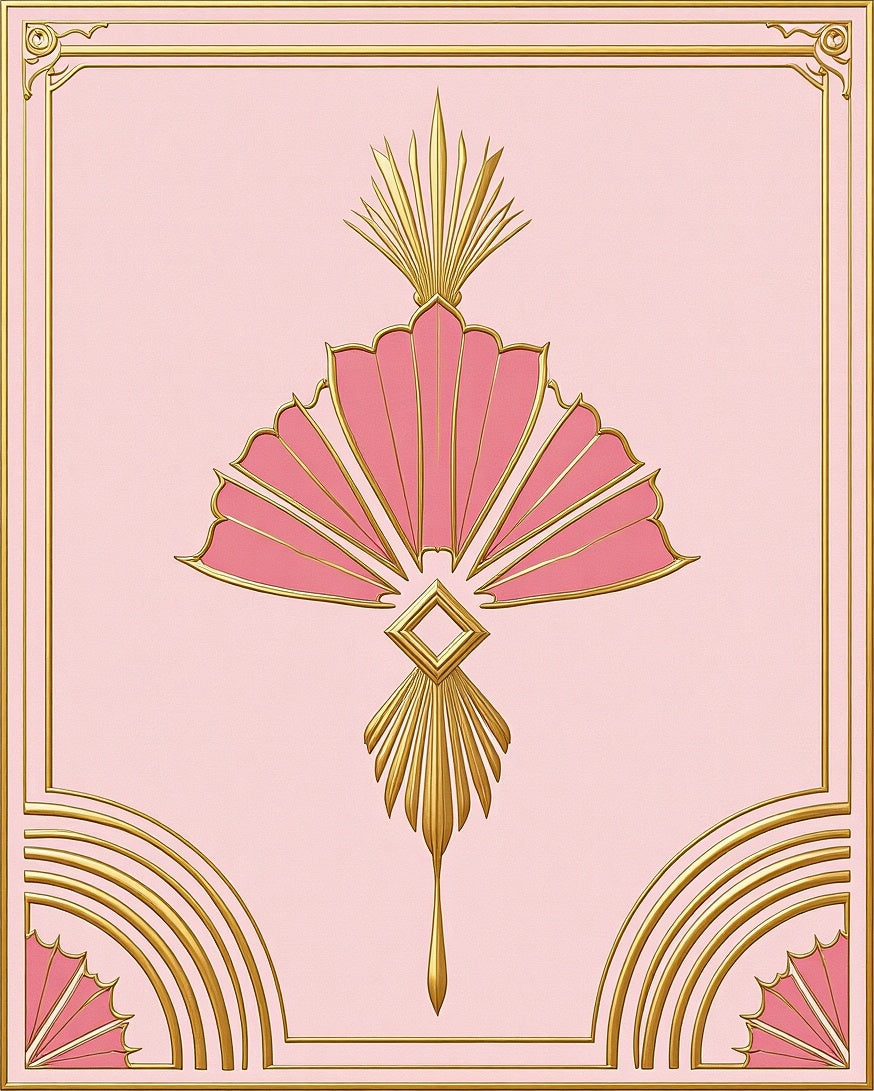 Pink Gold Art Deco Fan Pattern Rug