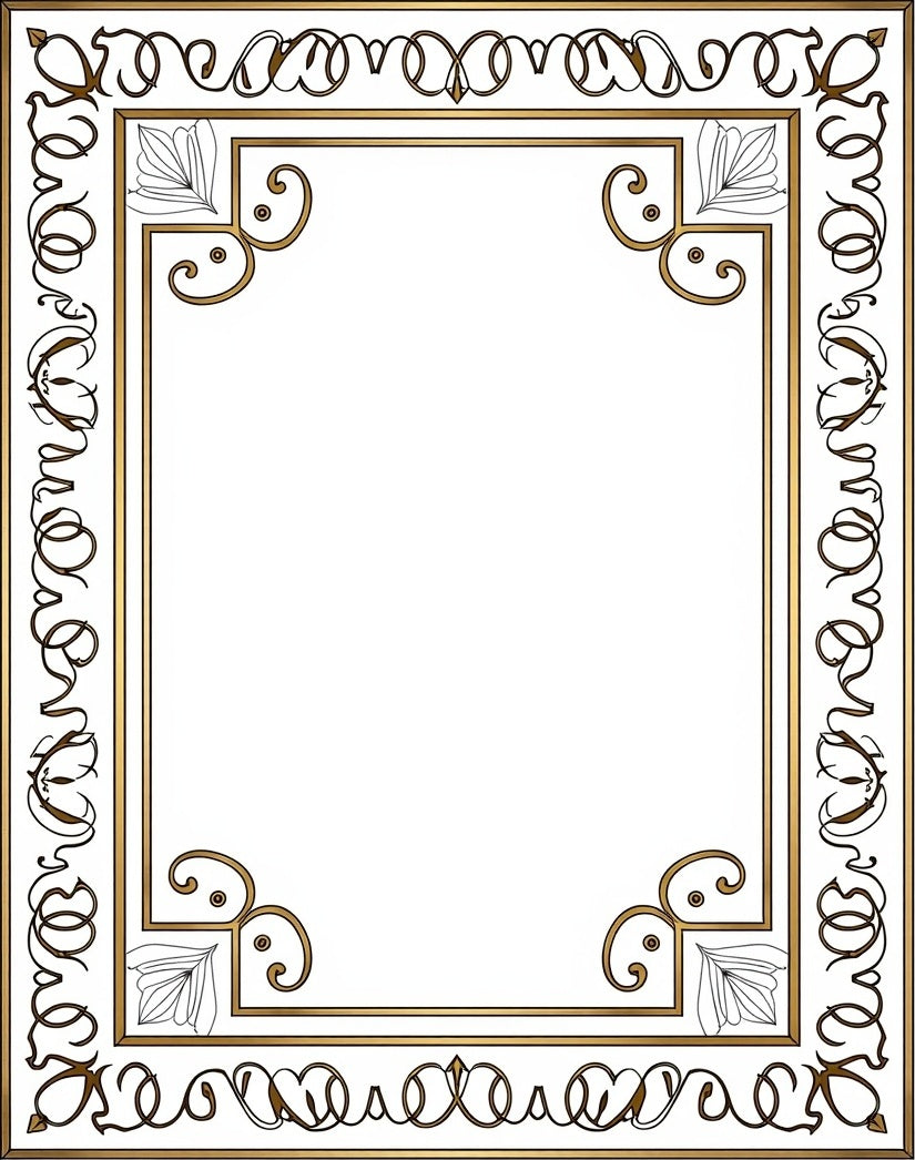 Ornate Gold Leaf Scroll Border Rug