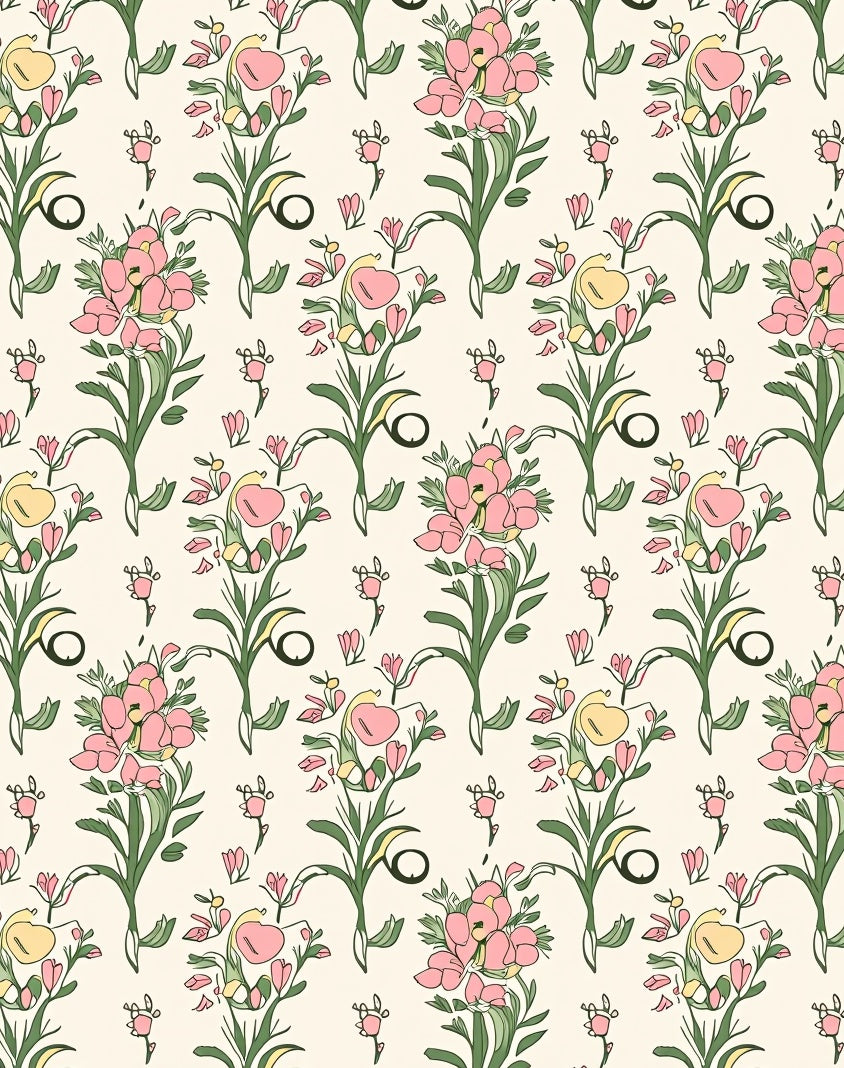 Hand-Drawn Floral Bouquet Pattern Rug