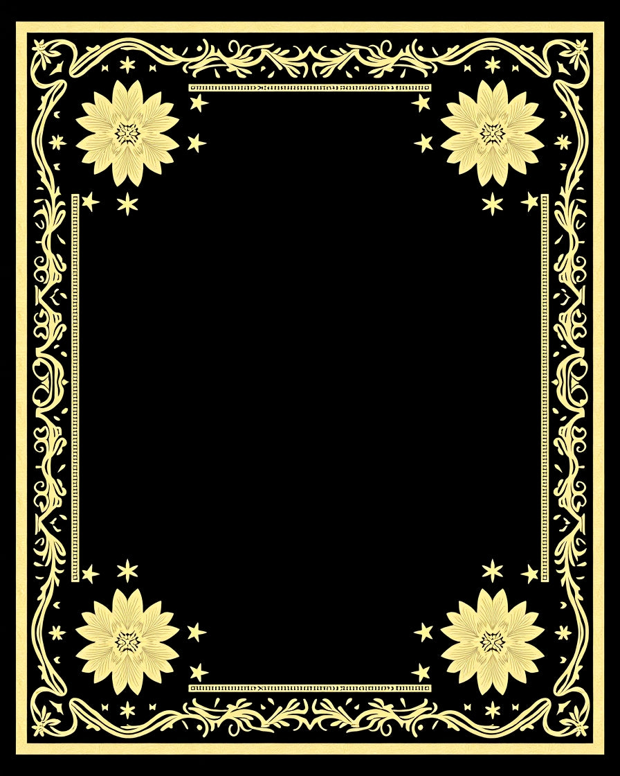 Golden Floral Starburst Medallion Border Rug