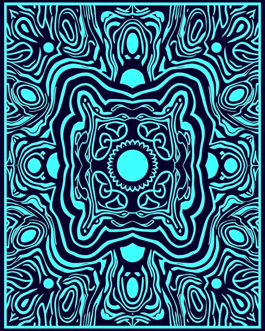 Symmetrical Blue Swirl Abstract Pattern Rug
