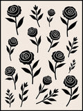 Stylized Black Rose Pattern Rug
