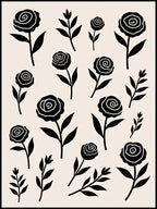 Stylized Black Rose Pattern Rug