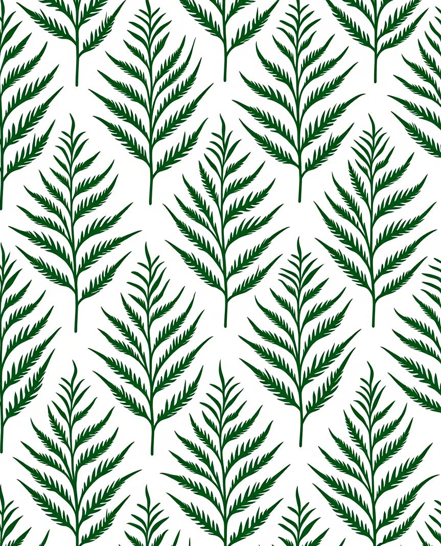 Deep Green Fern Leaf Pattern Rug