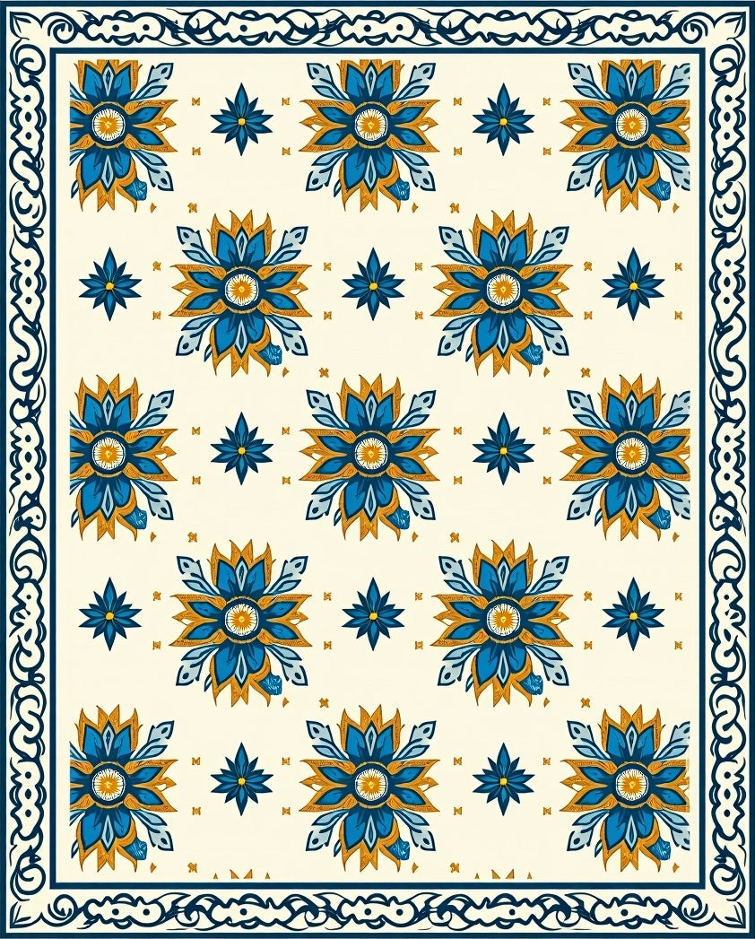 Floral Mid-Century Modern Pattern Rug
