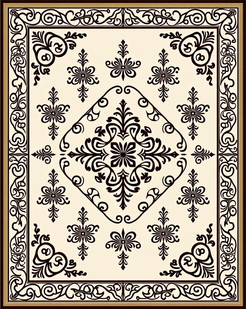 Ornate Floral Damask Pattern Rug
