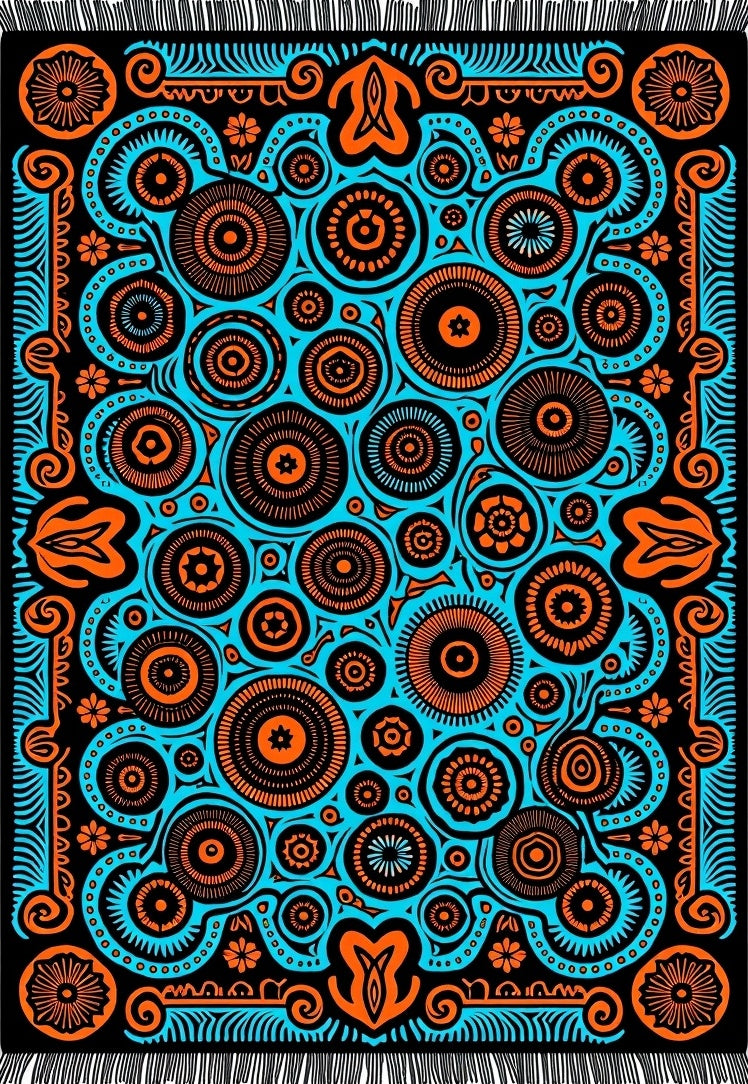 Blue Orange Medallion Sunburst Rug
