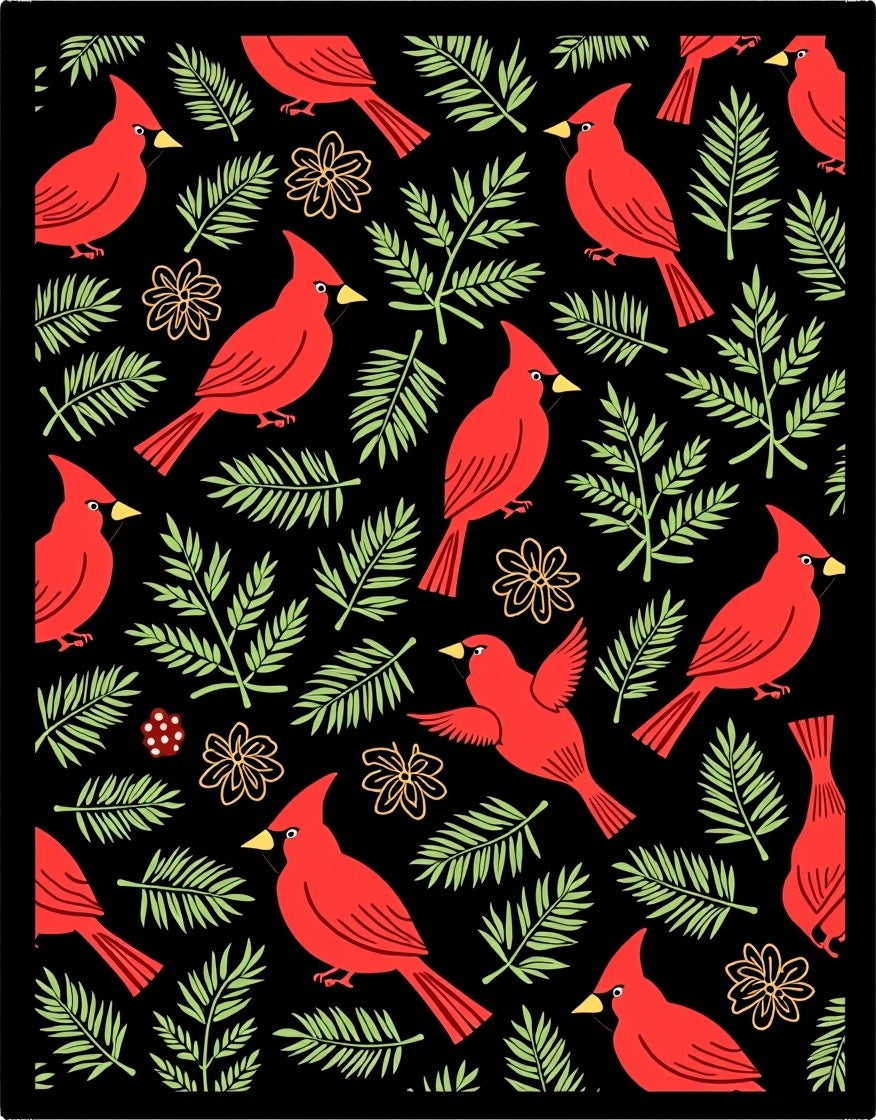 Red Cardinal Bird Green Leaf Floral Rug