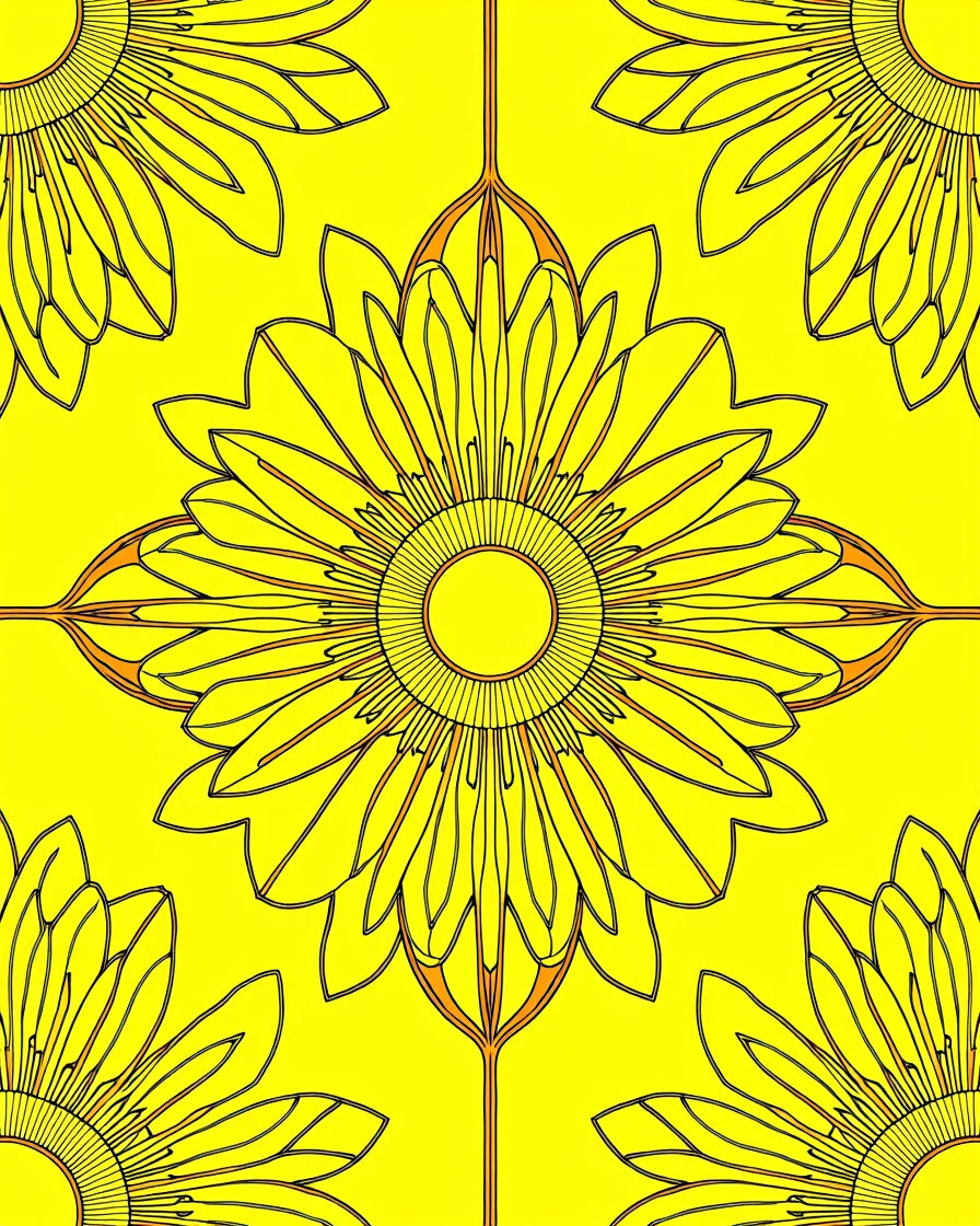 Radiant Yellow Floral Art Deco Rug
