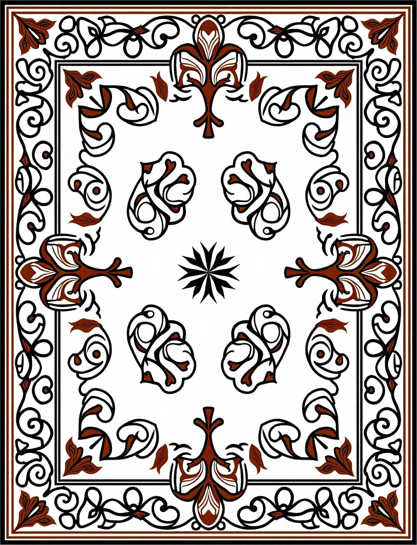 Ornate Floral Scroll Pattern Rug