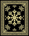 Gold Floral Medallion Black Rectangle Frame Rug