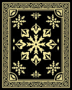 Gold Floral Medallion Black Rectangle Frame Rug