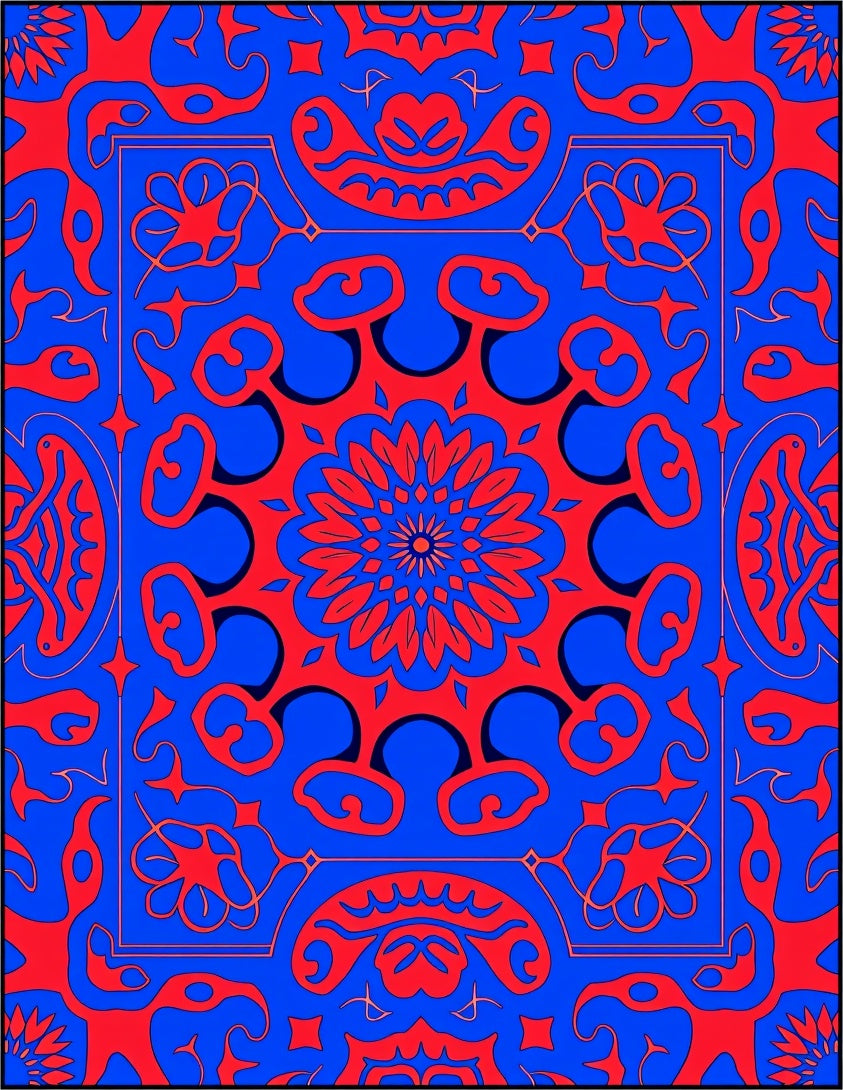 Vibrant Red Blue Mandala Design Rug