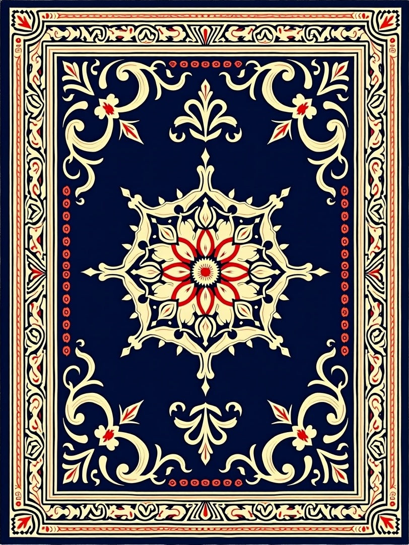 Navy Red Gold Medallion Classic Rug