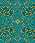 Teal Gold Ornate Art Nouveau Design Rug