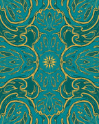 Teal Gold Ornate Art Nouveau Design Rug