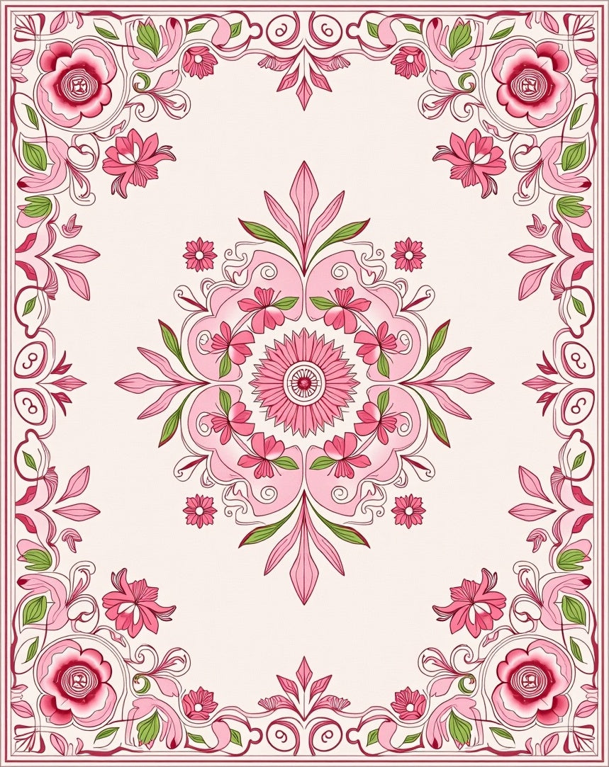 Pink Floral Garden Mandala Design Rug