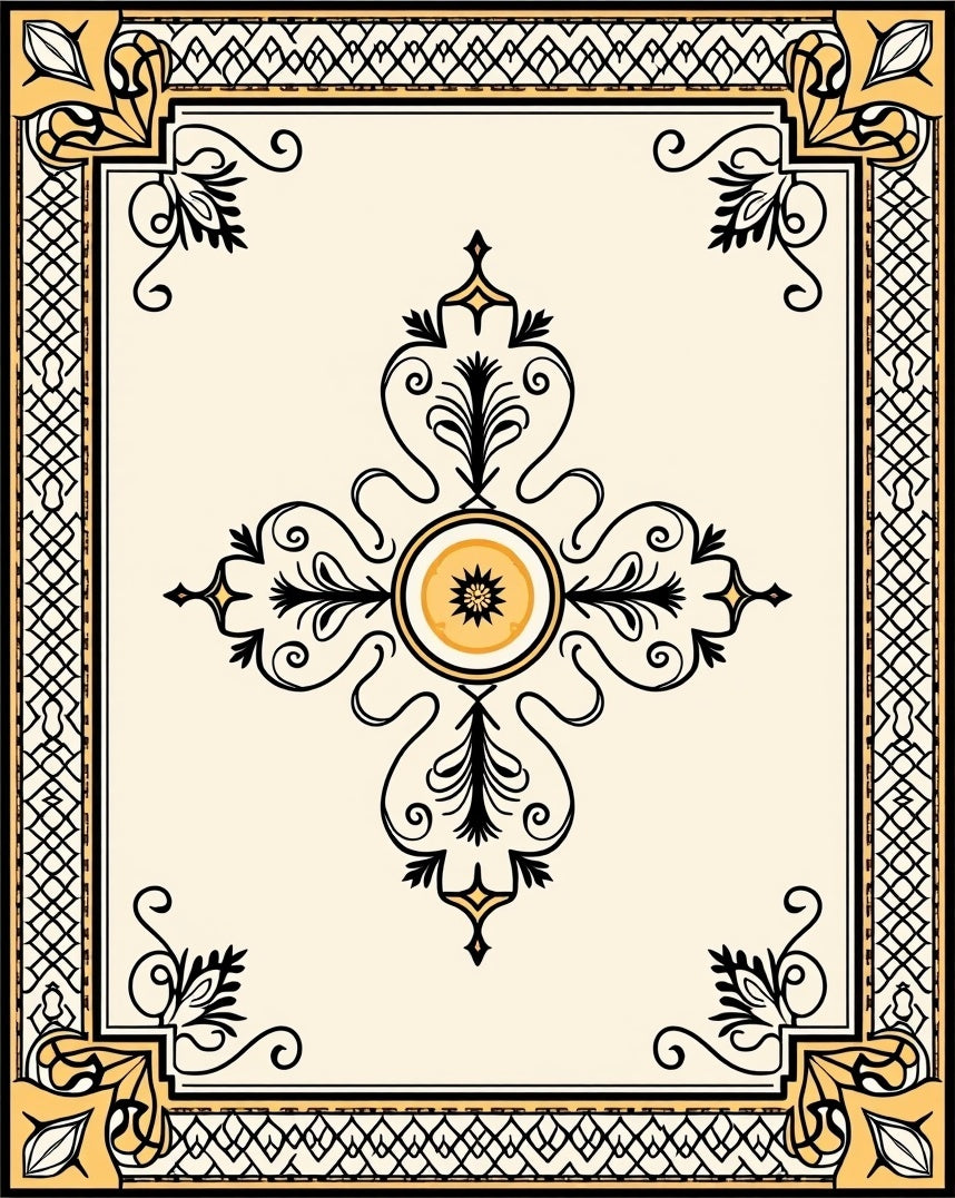 Floral Scrollwork Centerpiece Border Rug