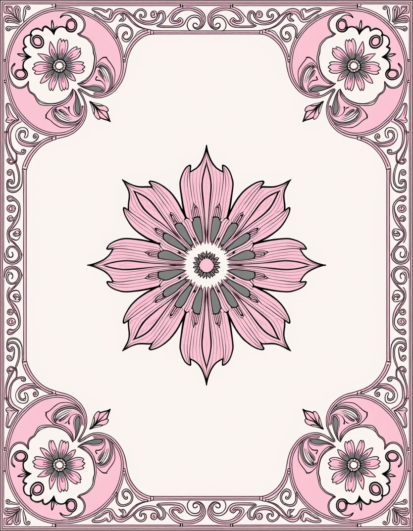 Pink Floral Scrollwork Decorative Rug