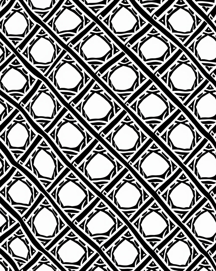 Bold Black White Interlocking Geometric Pattern Rug