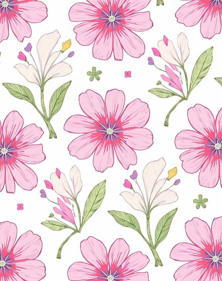 Delicate Pink White Floral Pattern Rug