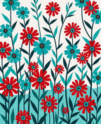 Bold Floral Pattern with Red Teal Blooms Rug