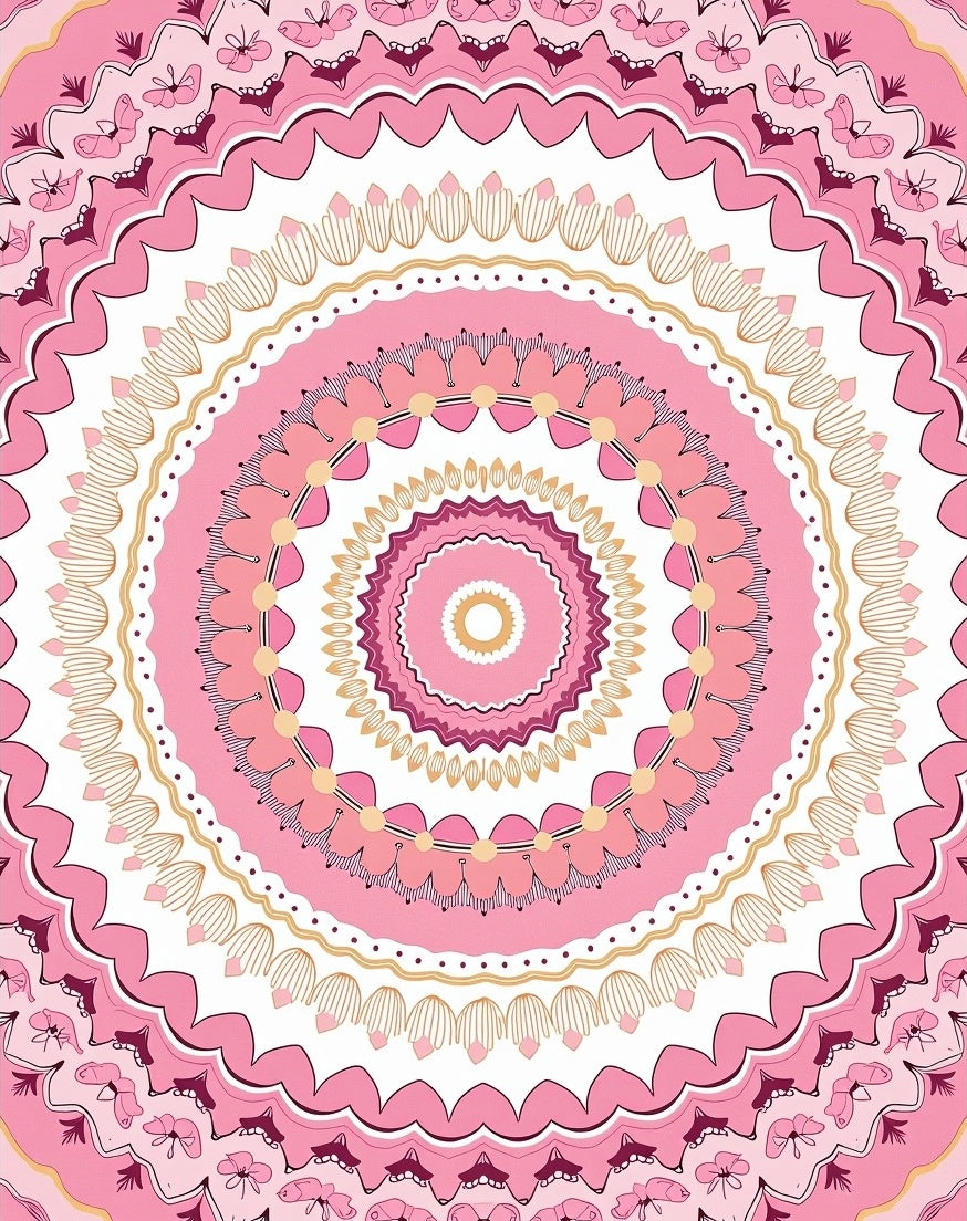 Pink Mandala Inspired Floral Design Rug