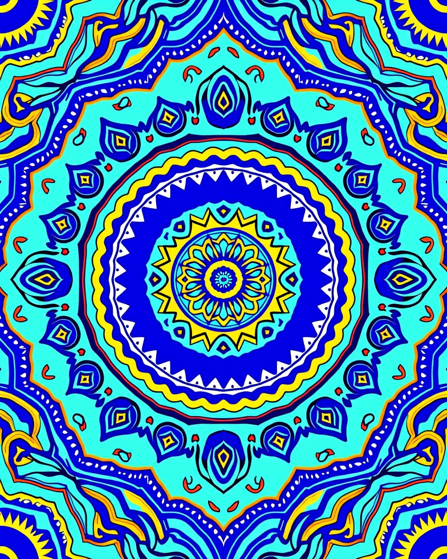 Bright Blue Yellow Mandala Design Rug