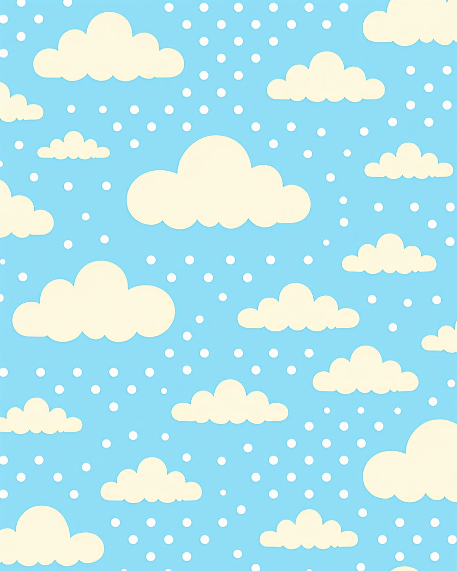 Sky Blue Cream Cloud Dots Pattern Rug