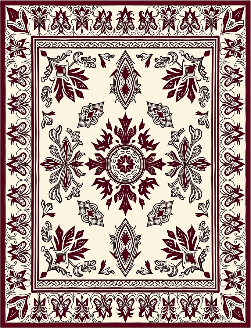 Elaborate Floral Mandala With Butterfly Border Rug