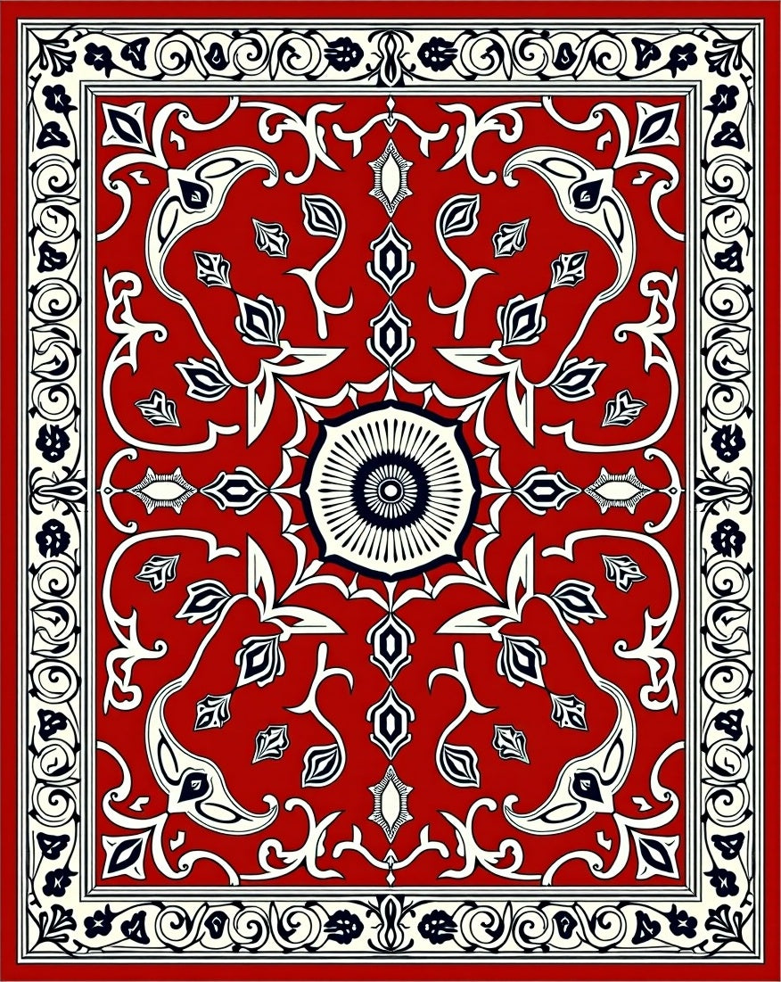 Intricate Red Floral Medallion Rug