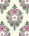 Pink Floral Vine Damask Pattern Rug