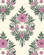 Pink Floral Vine Damask Pattern Rug