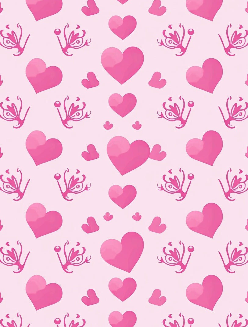Pink Heart Floral Pattern Rug