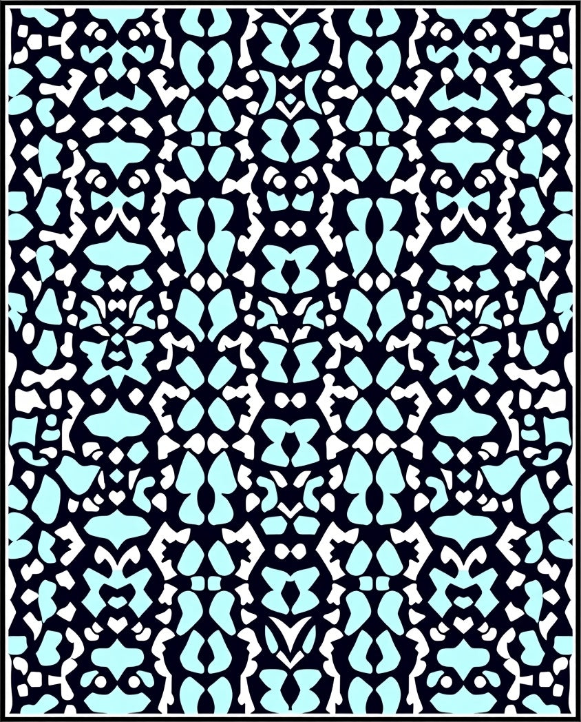 Abstract Teal White Symmetry Pattern Rug