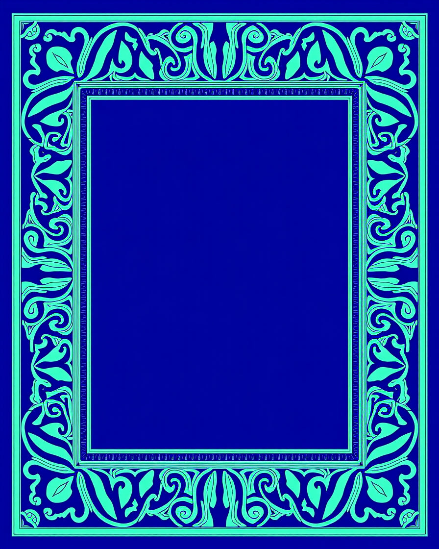 Ocean Teal Floral Scroll Frame Design Rug