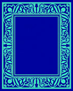 Ocean Teal Floral Scroll Frame Design Rug