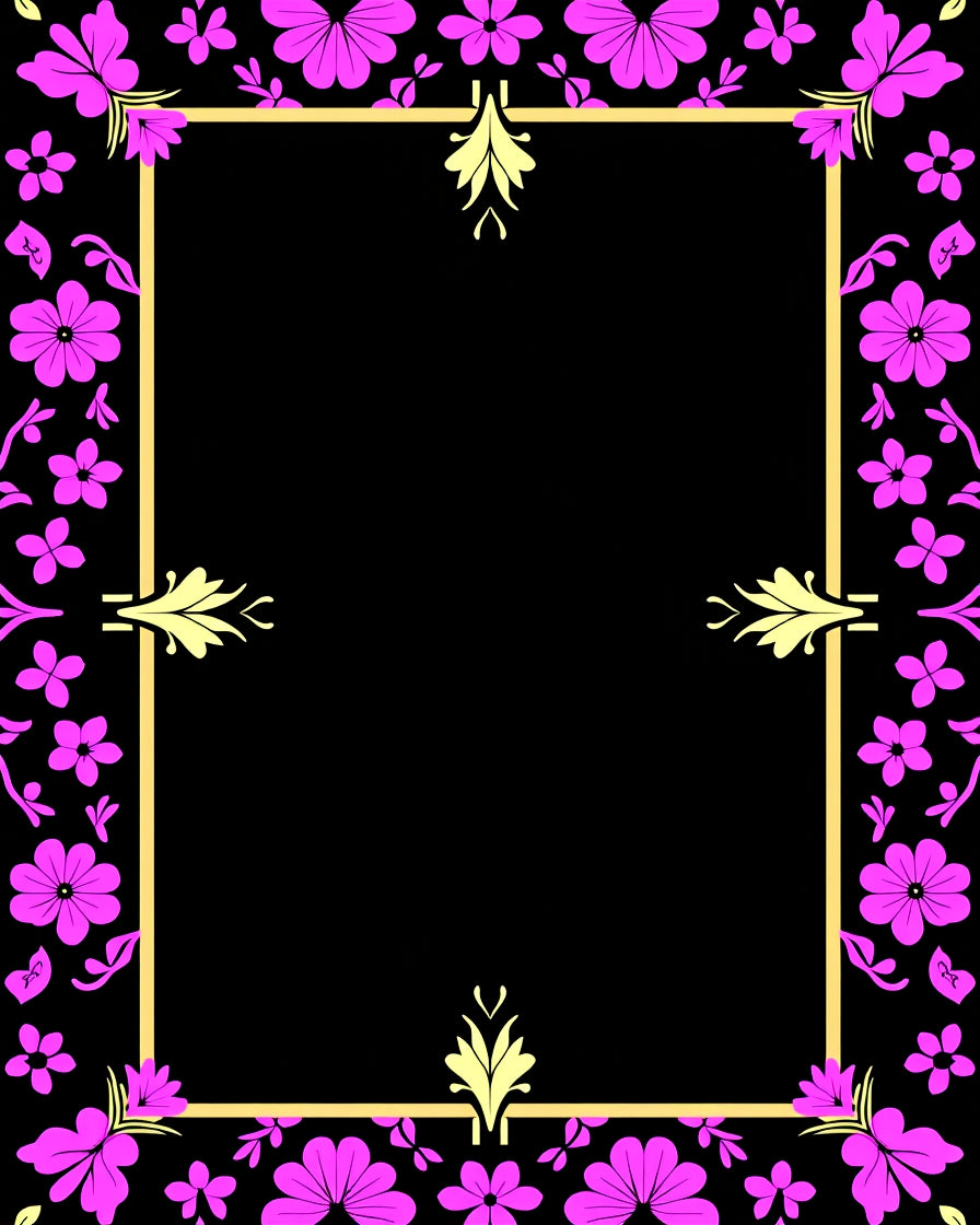 Pink Floral Golden Frame Motif Rug