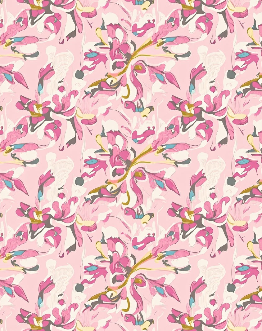 Abstract Pink Floral Ribbon Pattern Rug