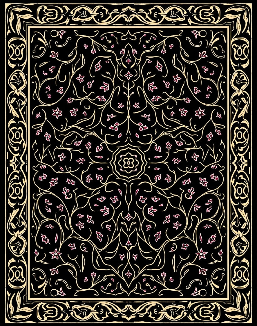 Ornate Floral Black Gold Rug