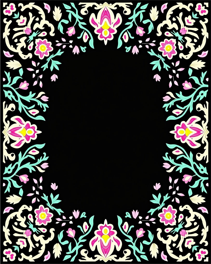 Vibrant Floral Border Pattern Design Rug
