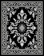 Classic Black White Floral Scroll Rug