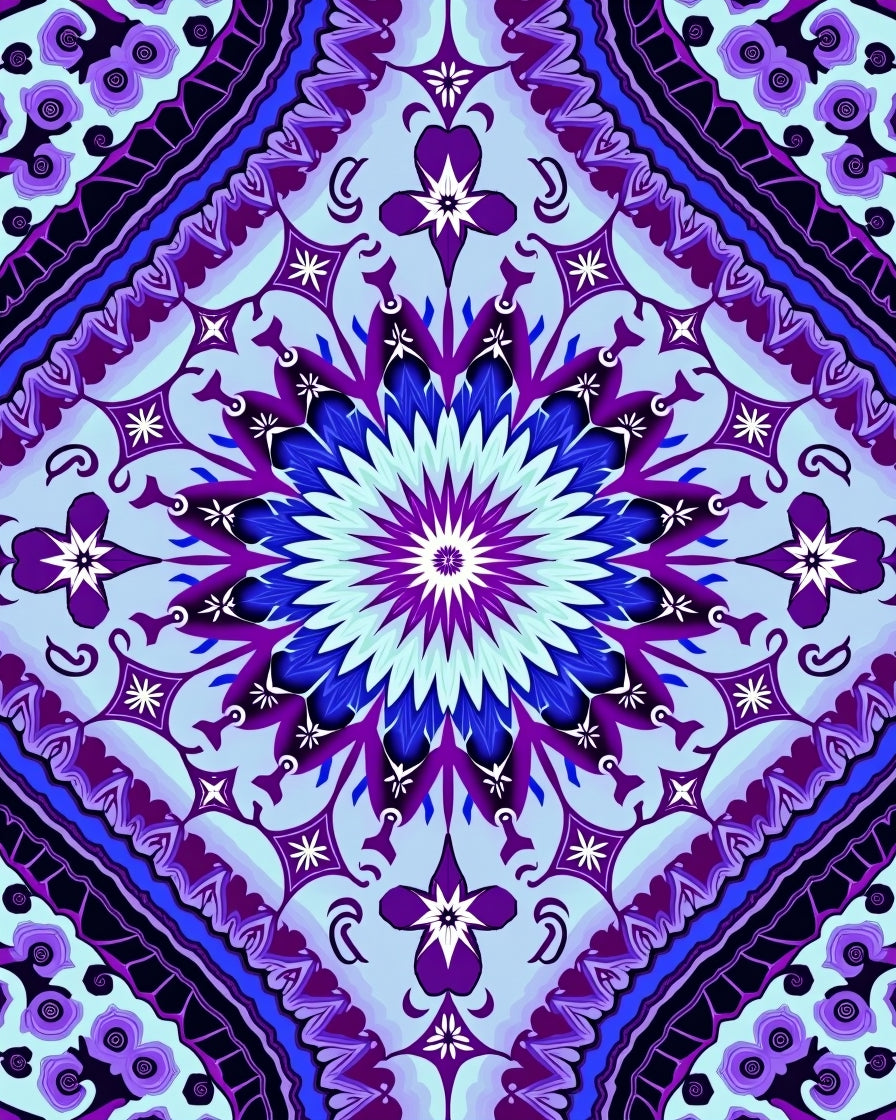 Mandala Style Purple Blue Geometric Design Rug