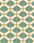 Teal Gold Art Deco Fan Pattern Rug