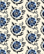 Blue Black Floral Swirl Pattern Rug