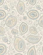 Cream Blue Organic Leaf Swirl Rug